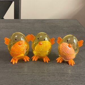 Set of 3 Orange  Plastic Chick Figurines